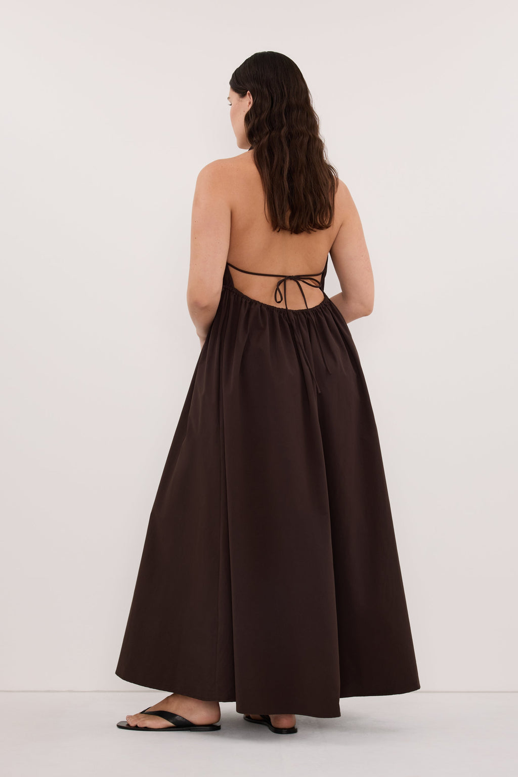 TAMMY BURNT CHOC SLEEVELESS COTTON MIDI DRESS
