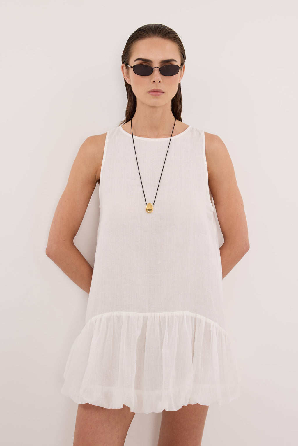 ARLO WHITE RAMIE BUBBLE MINI DRESS