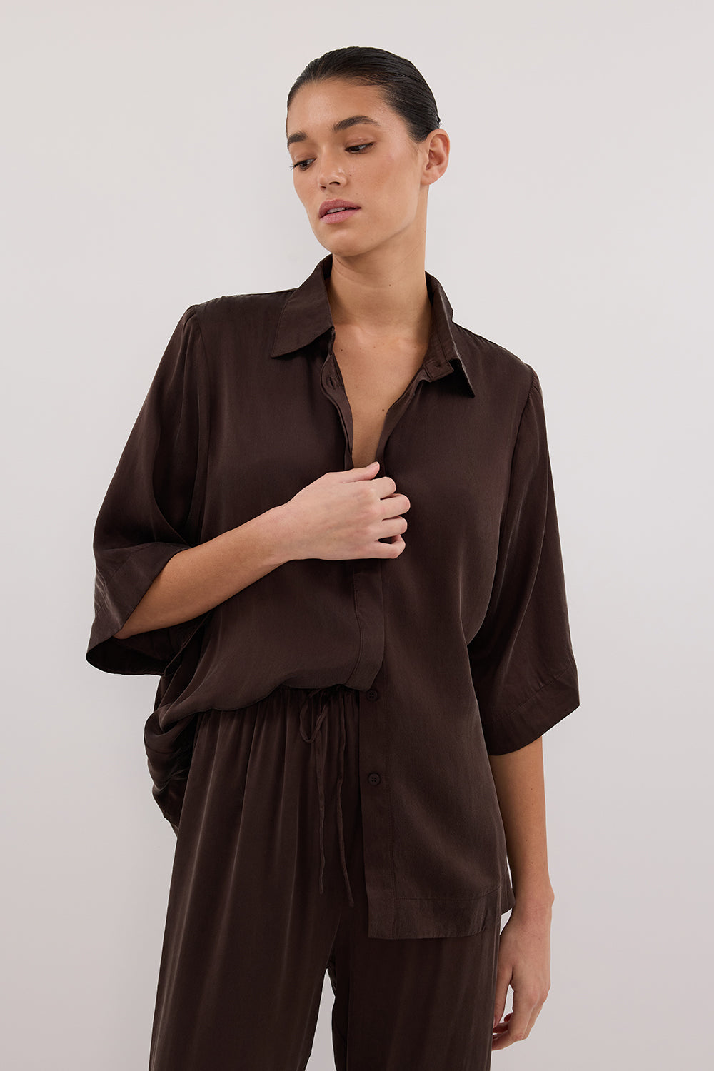 PERCY BITTER CHOC SILK SHIRT