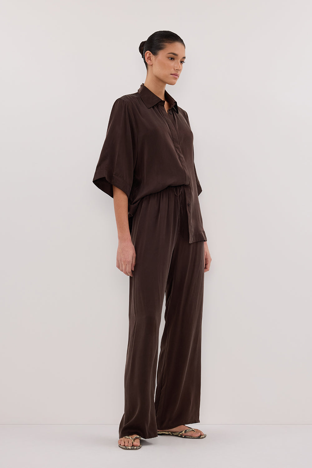 PERCY BITTER CHOC SILK SHIRT