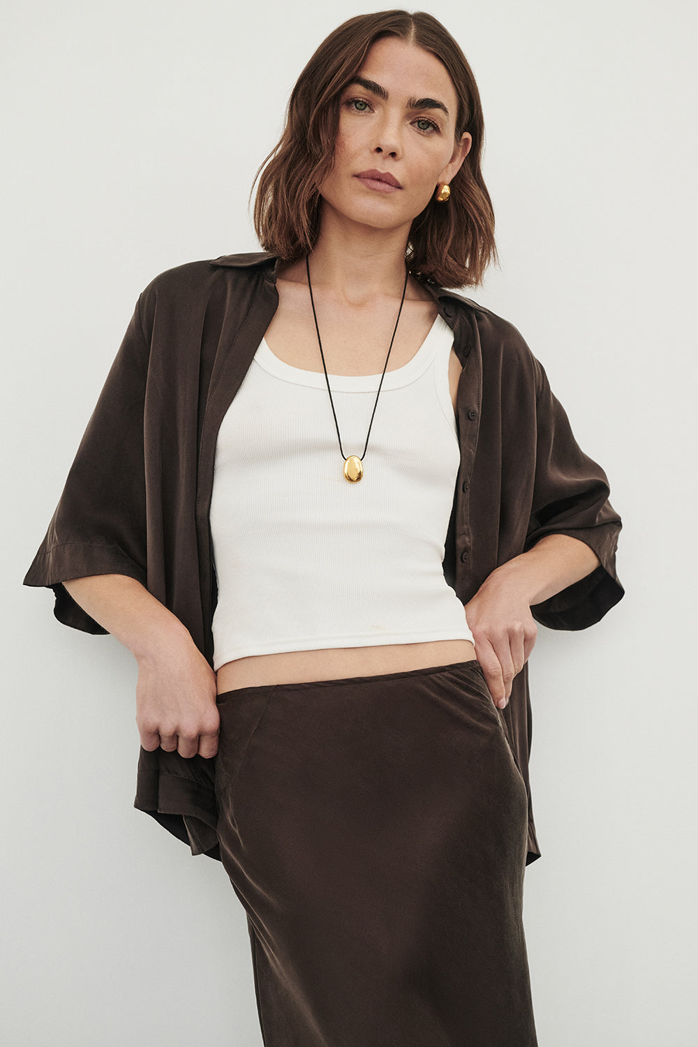PERCY BITTER CHOC SILK SHIRT