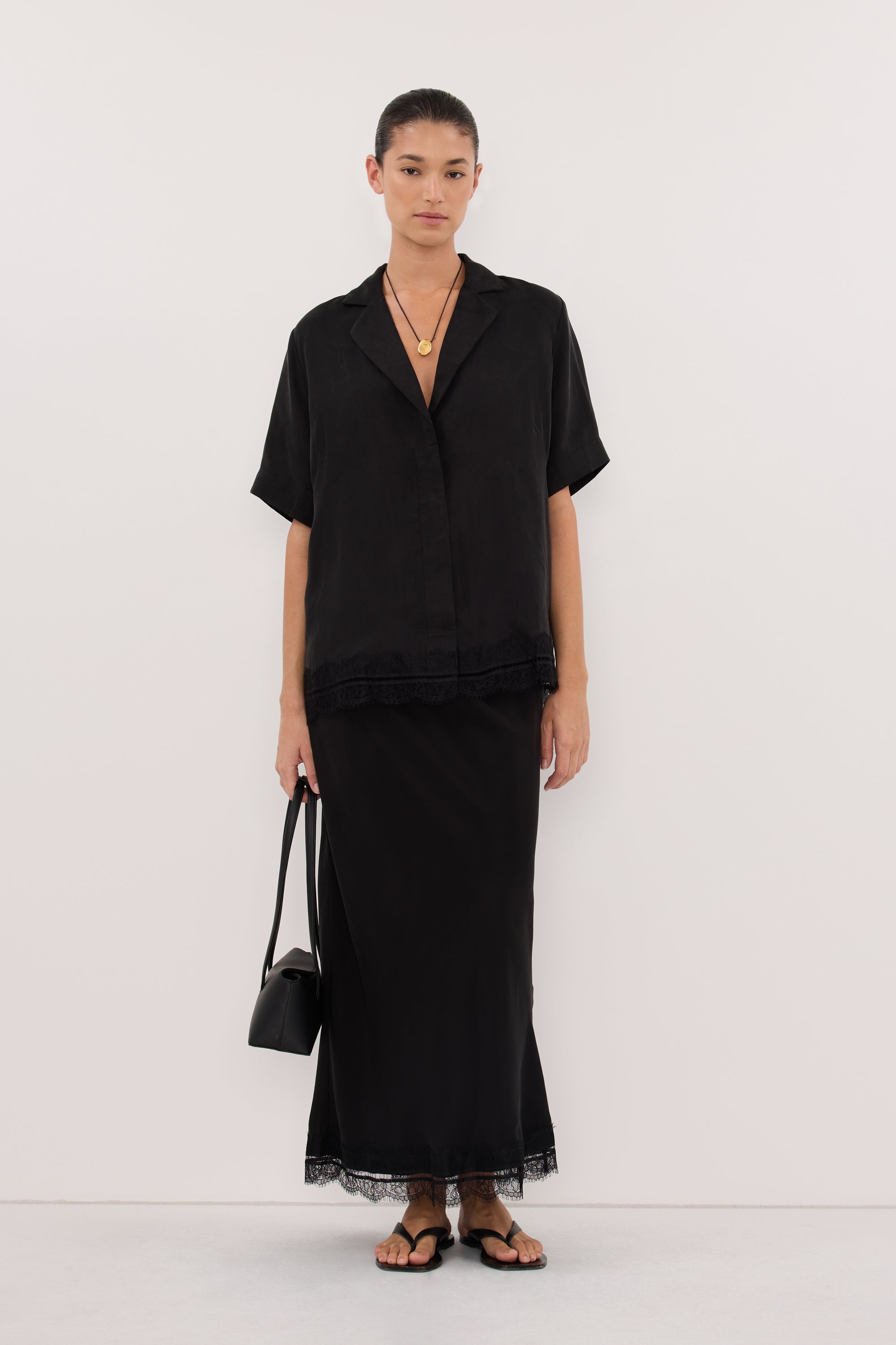 ANDREA BLACK CUPRO LACE SHIRT