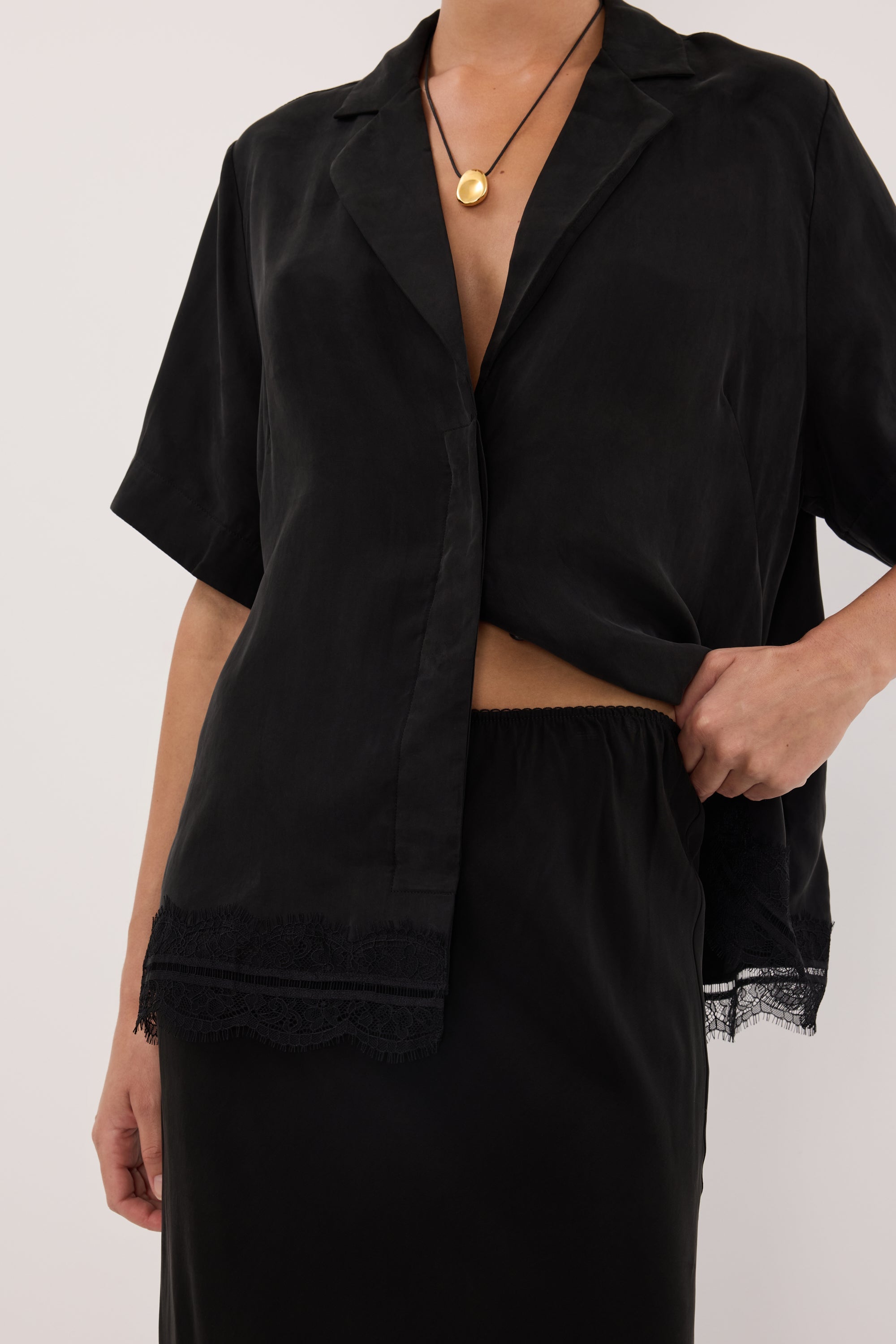 ANDREA BLACK CUPRO LACE SHIRT