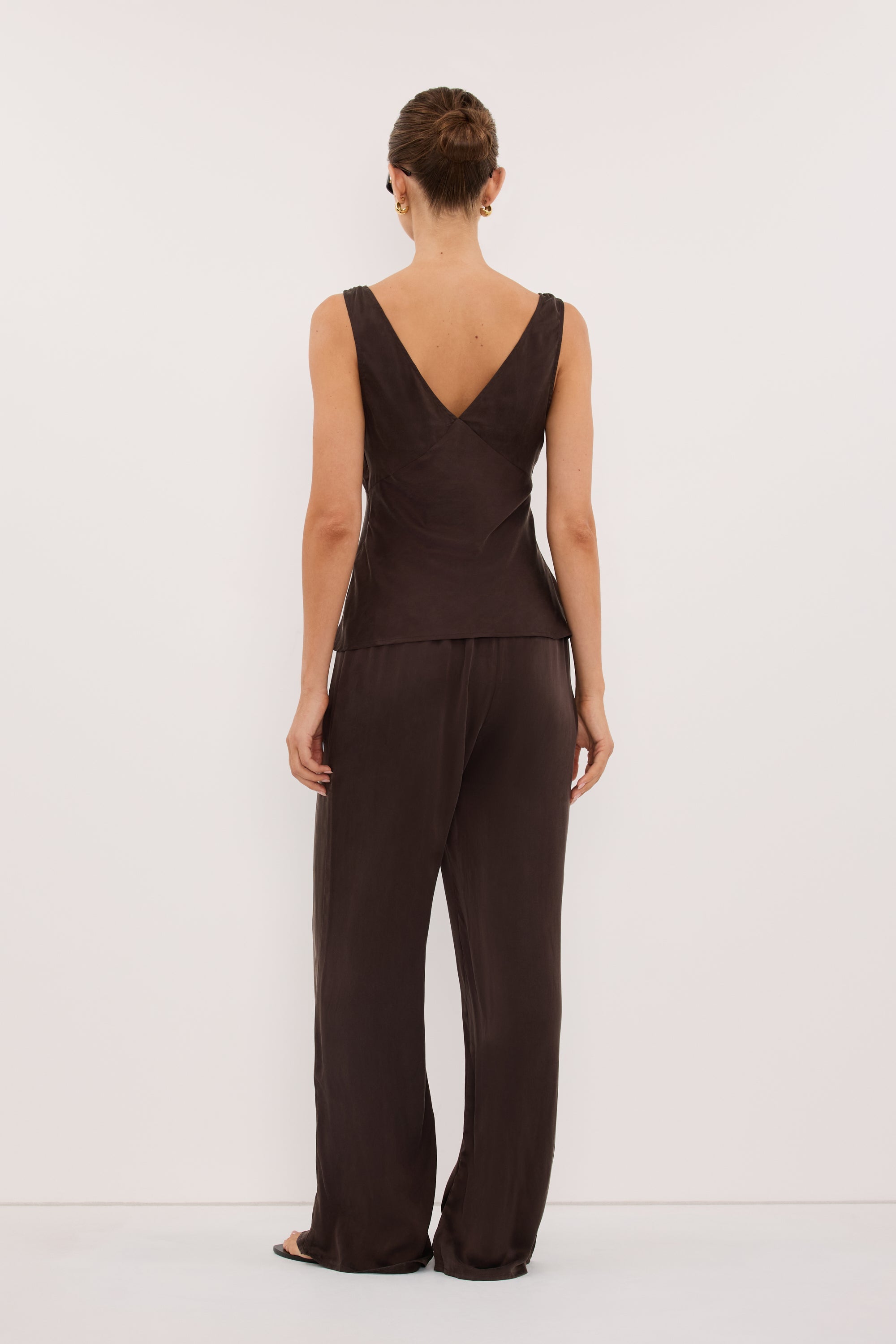 JORJA BITTER CHOC SLEEVELESS SILK TOP
