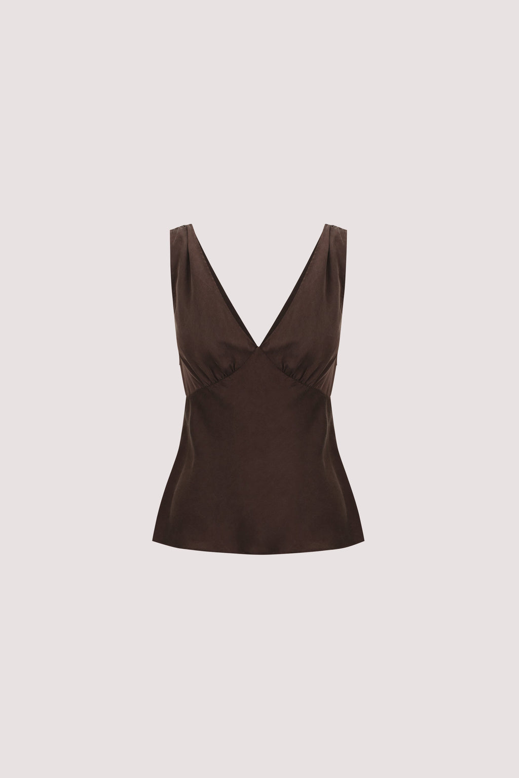 JORJA BITTER CHOC SLEEVELESS SILK TOP