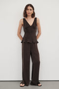 JORJA BITTER CHOC SLEEVELESS SILK TOP