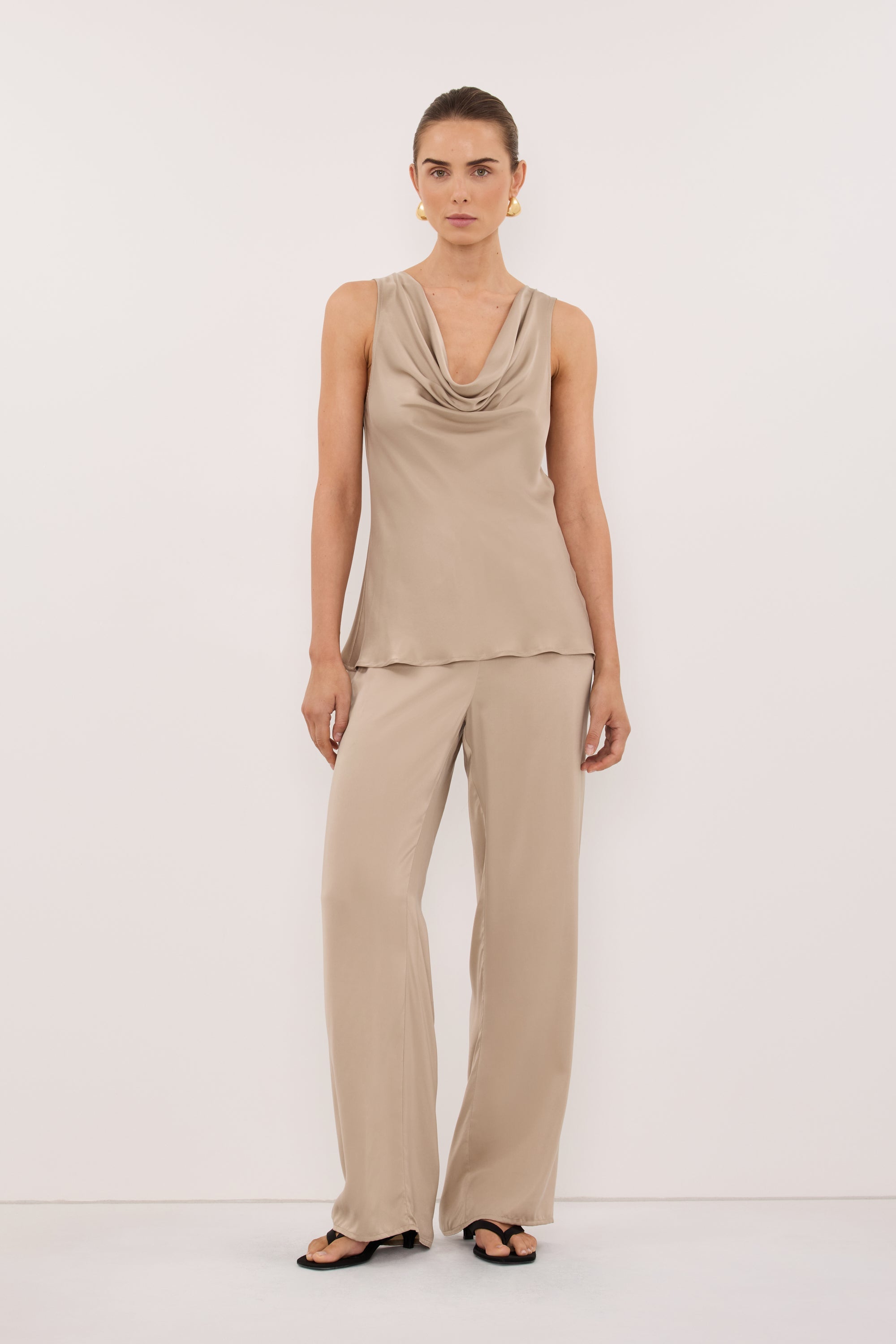 PEYTON GOLD SILK COWL TOP