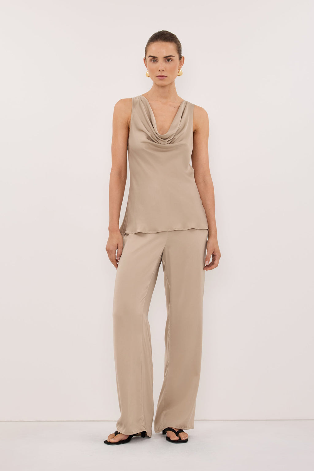 PEYTON GOLD SILK COWL TOP