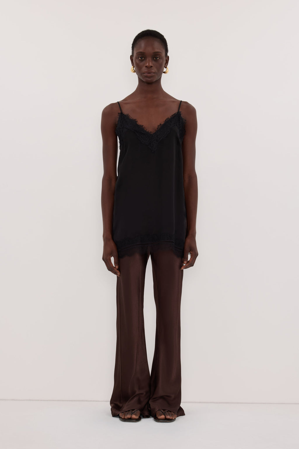 NIKKI BITTER CHOC SATIN BIAS PANT