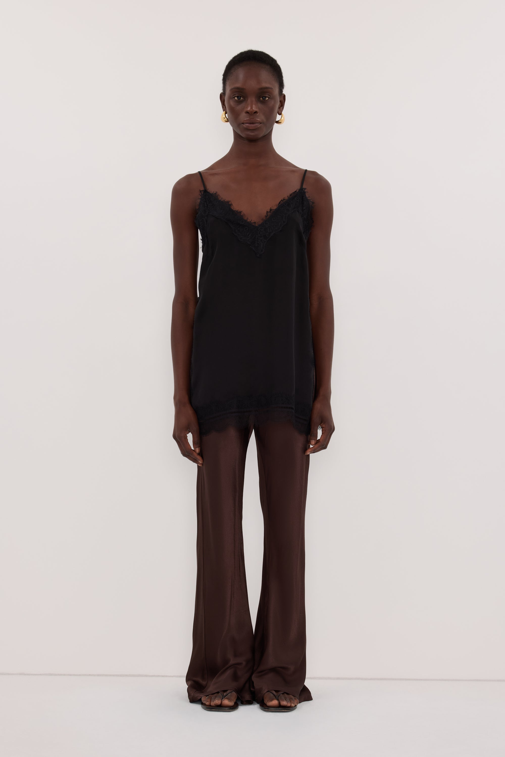 NIKKI BITTER CHOC SATIN BIAS PANT