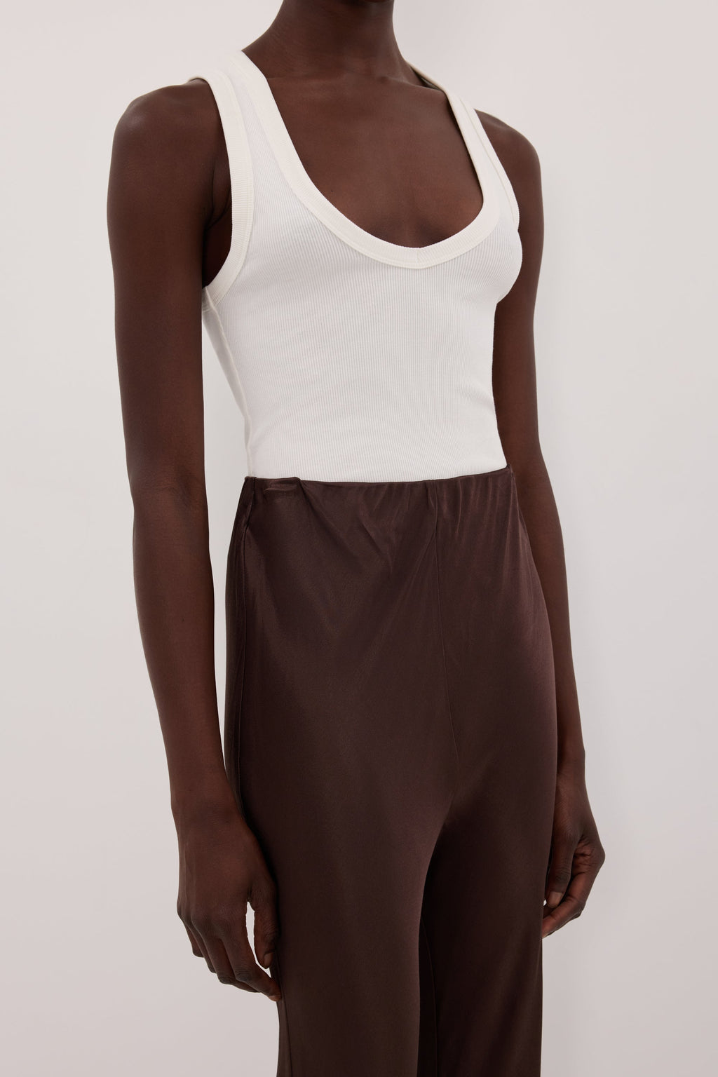 NIKKI BITTER CHOC SATIN BIAS PANT