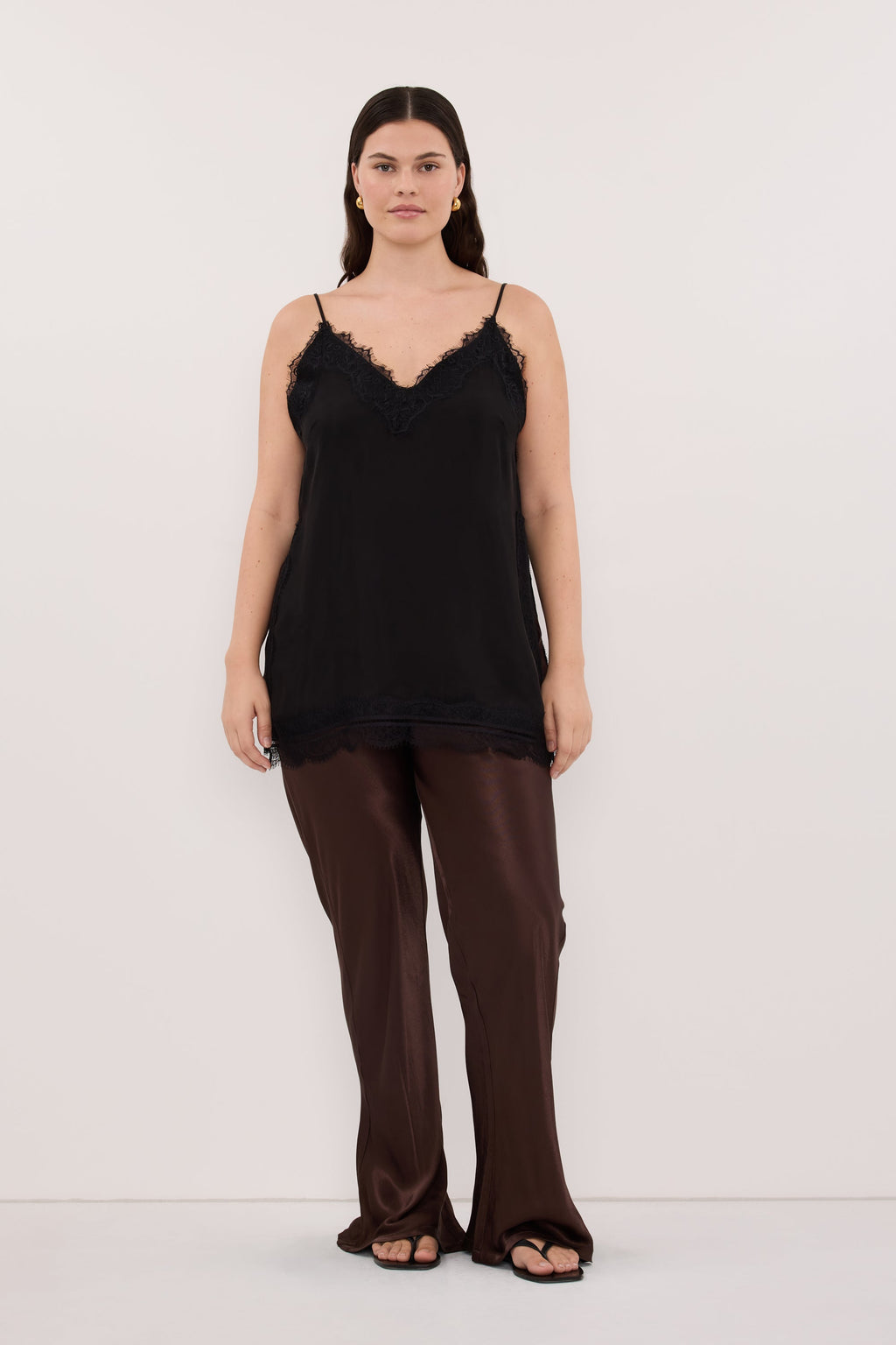 NIKKI BITTER CHOC SATIN BIAS PANT