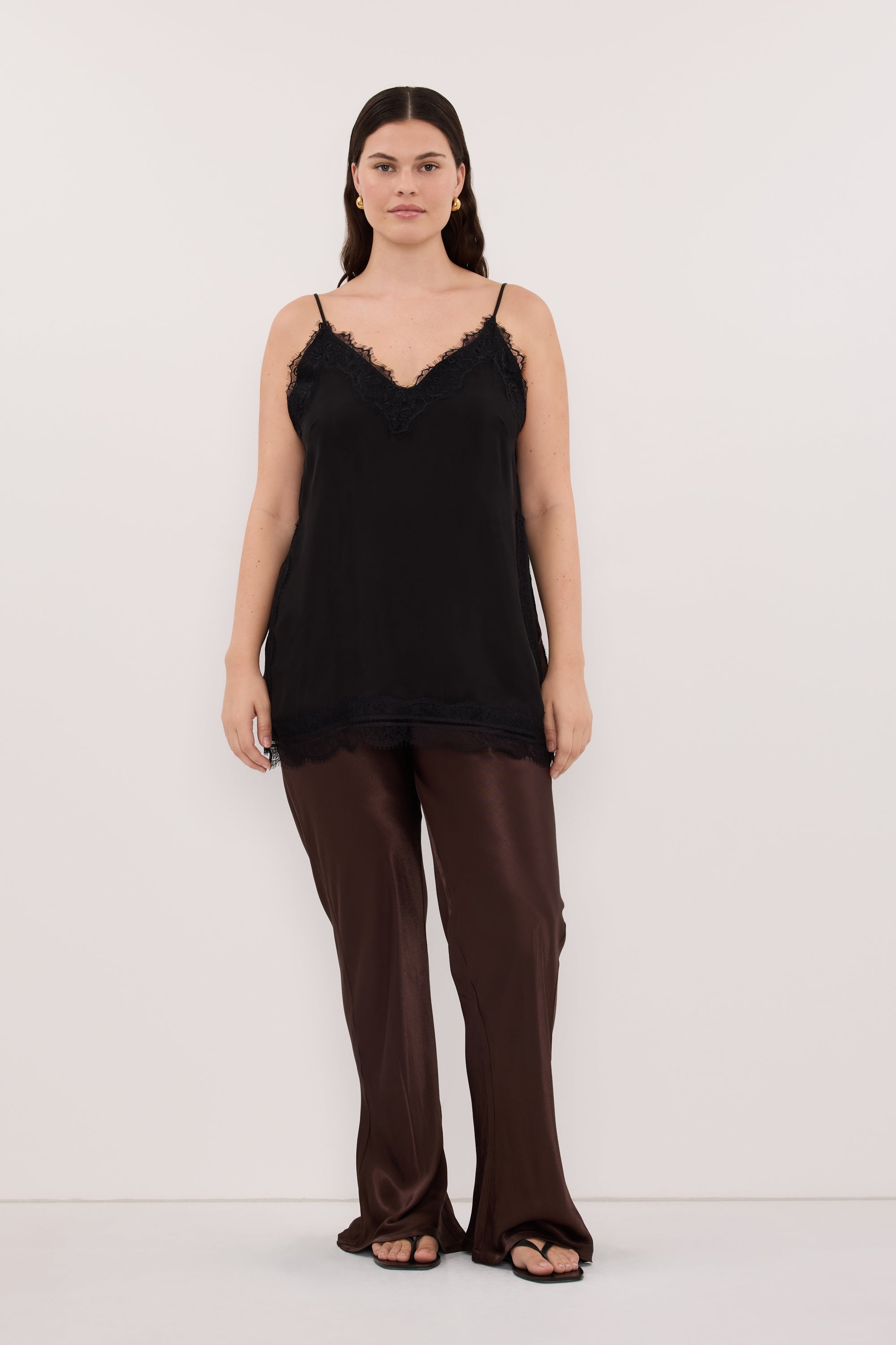 NIKKI BITTER CHOC SATIN BIAS PANT