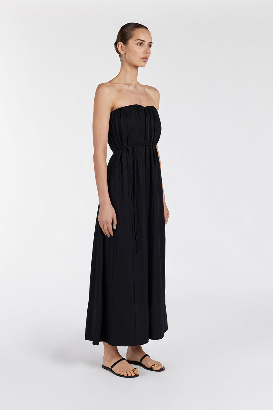 SHANIYA BLACK STRAPLESS MIDI DRESS
