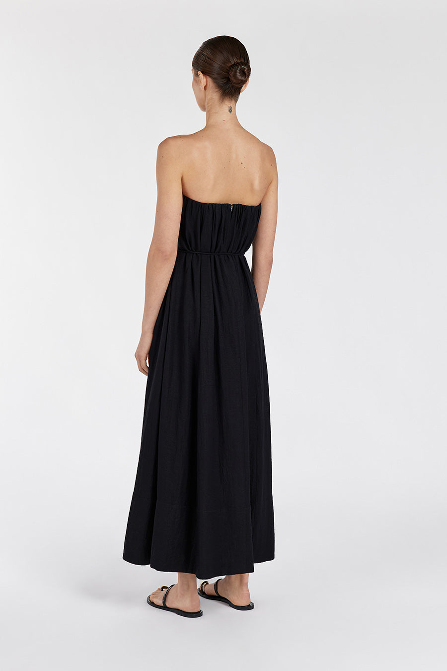 SHANIYA BLACK STRAPLESS MIDI DRESS