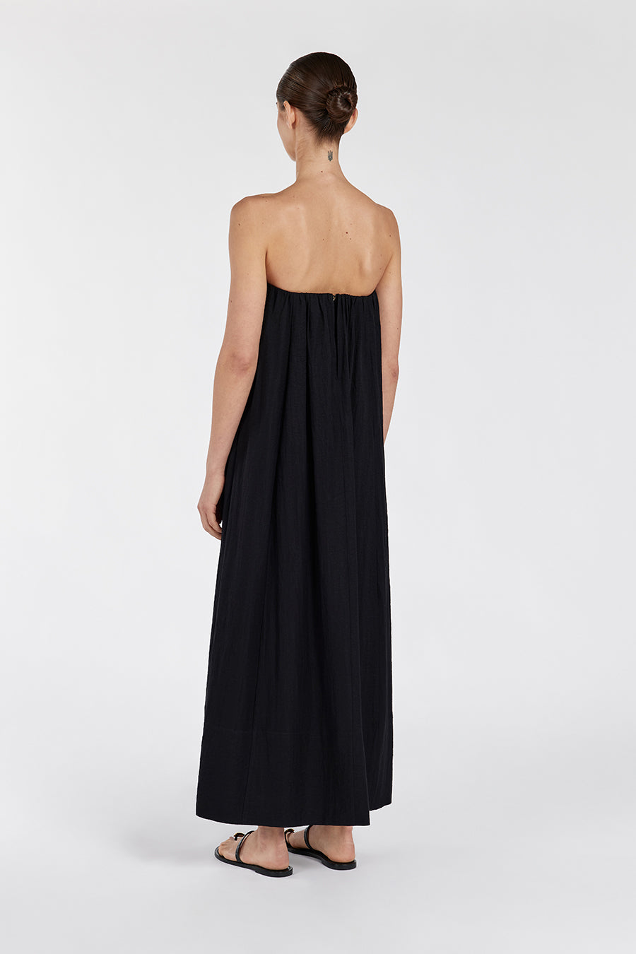 SHANIYA BLACK STRAPLESS MIDI DRESS
