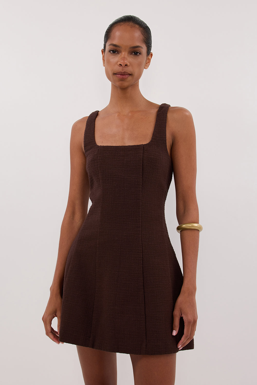 NIEVE CHOCOLATE SLEEVELESS MINI DRESS