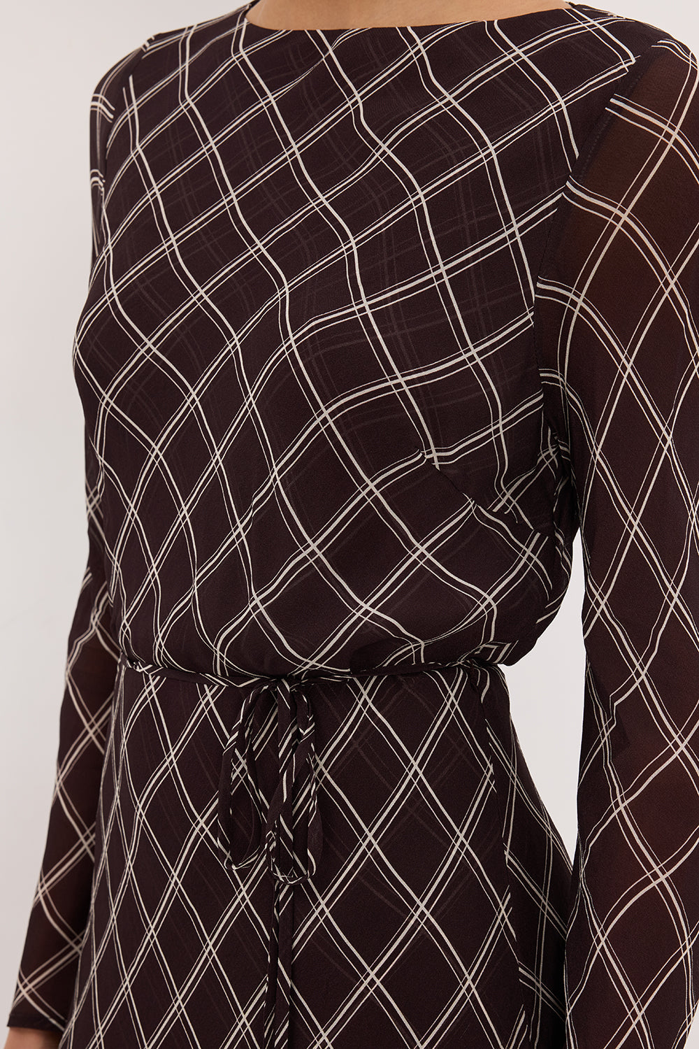 ARLINGTON CHOC LONG SLEEVE BOAT NECK MINI DRESS