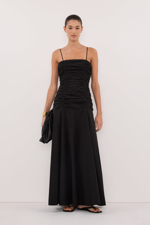 CARA BLACK SLEEVELESS COTTON MIDI DRESS