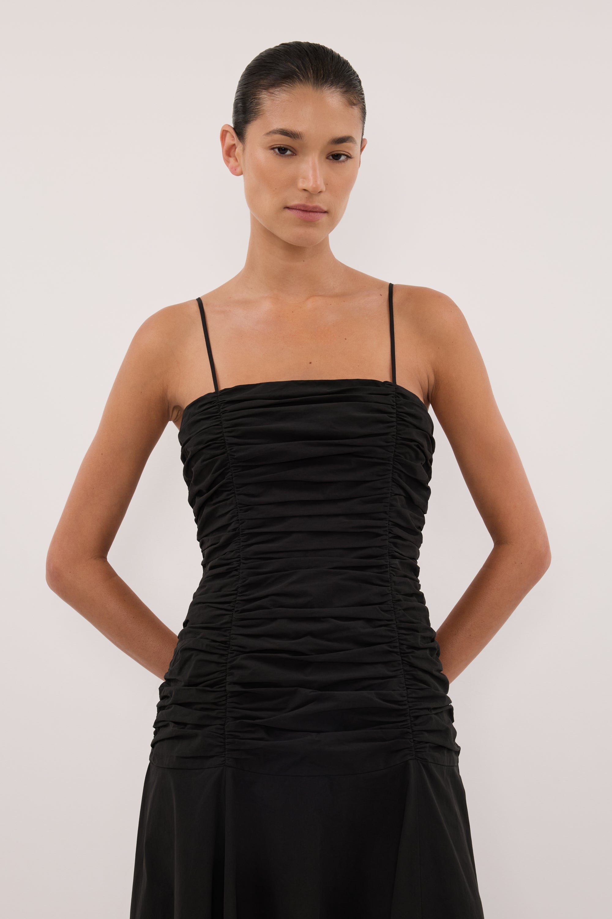 CARA BLACK SLEEVELESS COTTON MIDI DRESS