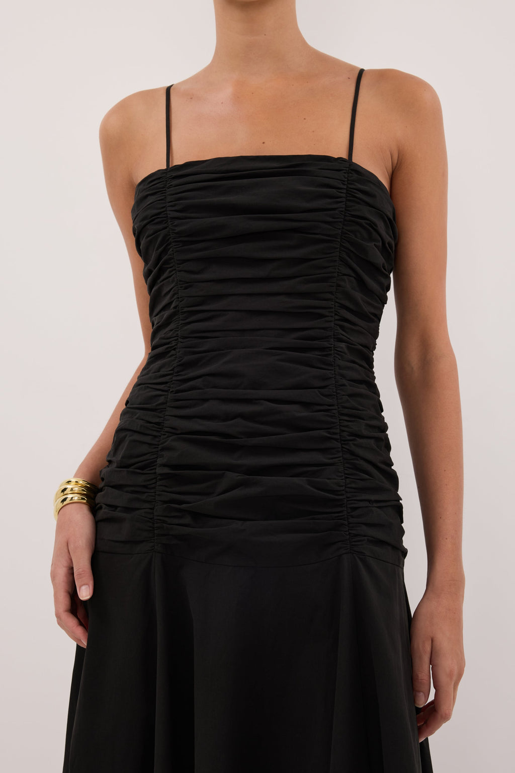 CARA BLACK SLEEVELESS COTTON MIDI DRESS