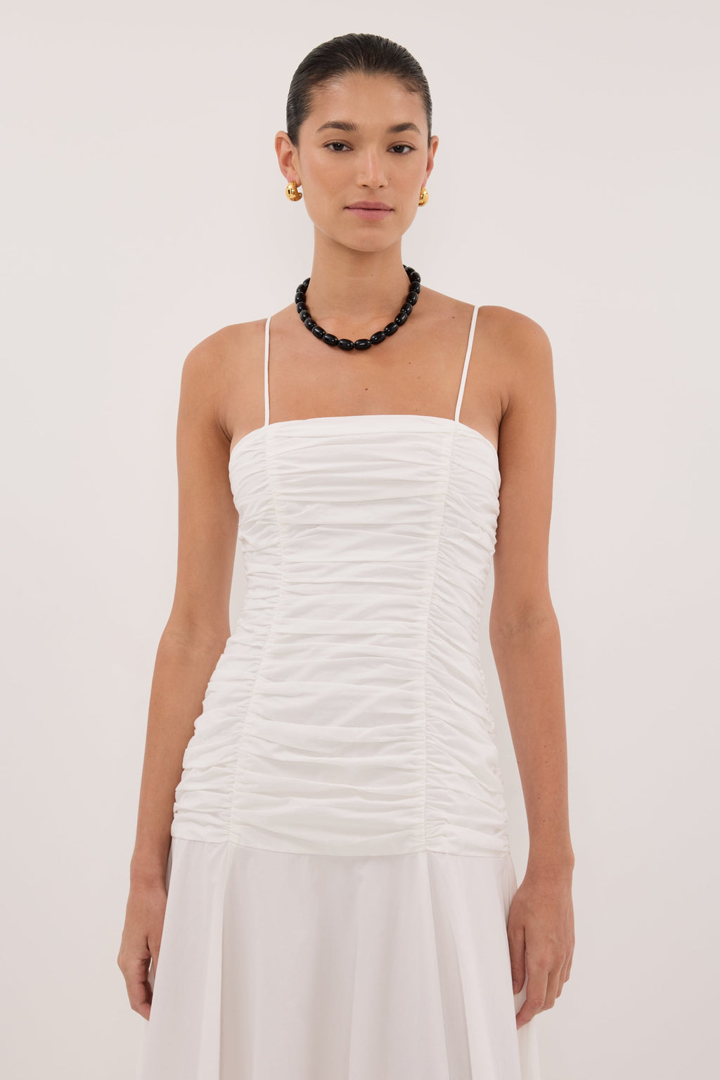 CARA WHITE SLEEVELESS COTTON MIDI DRESS