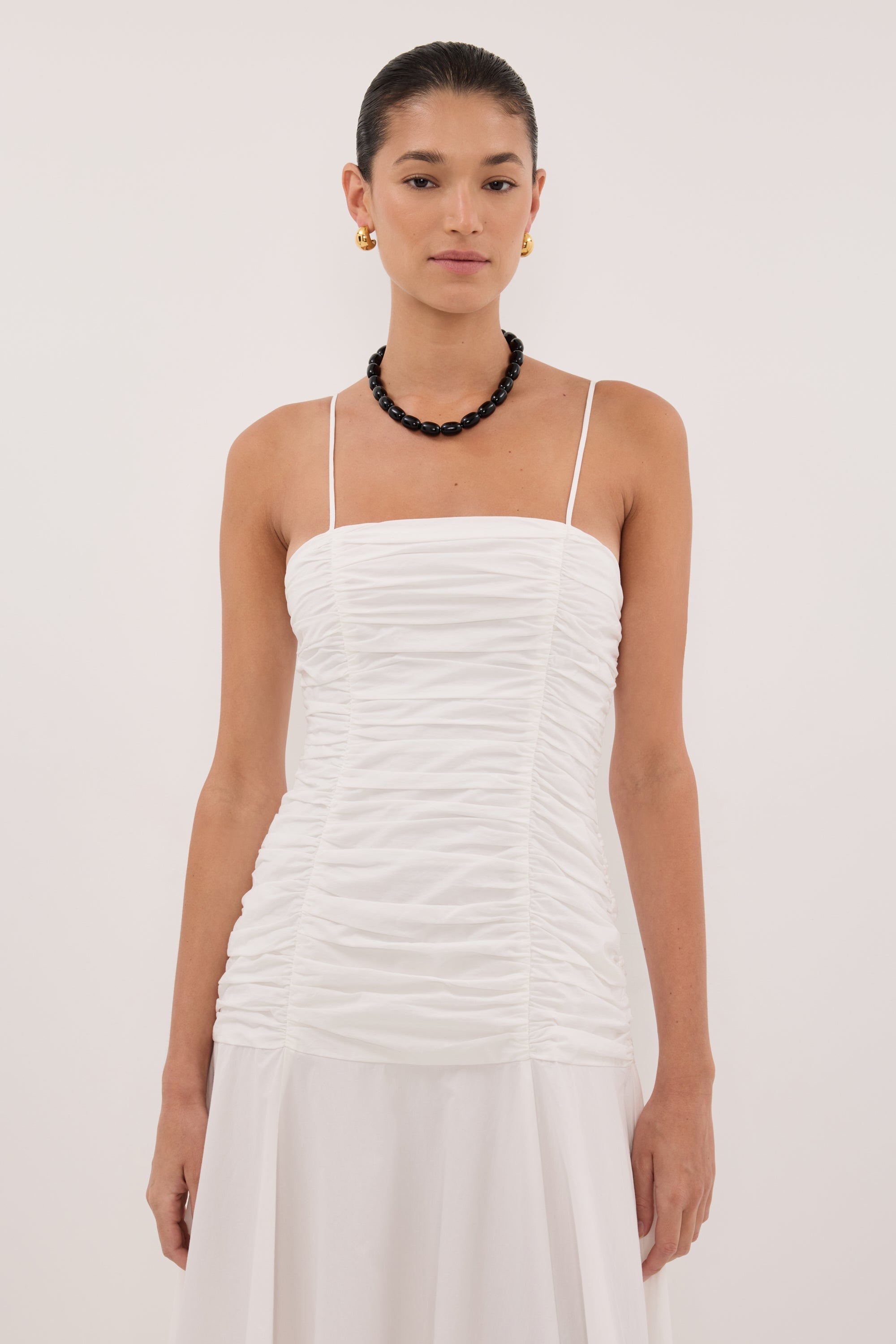 CARA WHITE SLEEVELESS COTTON MIDI DRESS