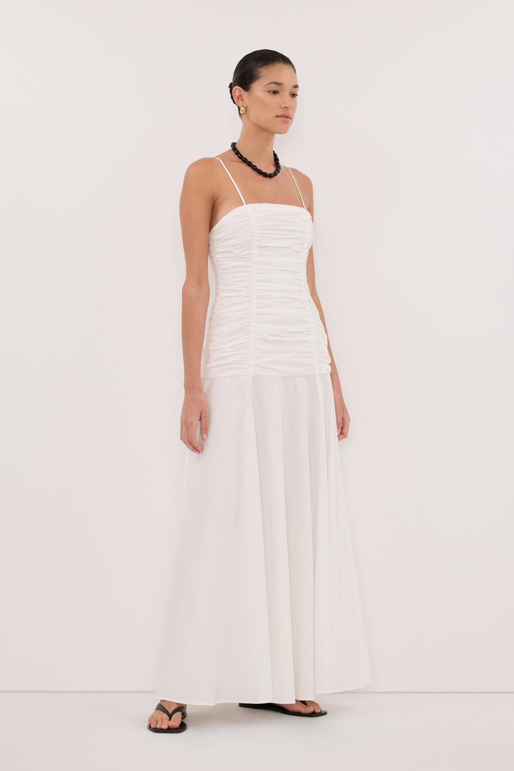 CARA WHITE SLEEVELESS COTTON MIDI DRESS