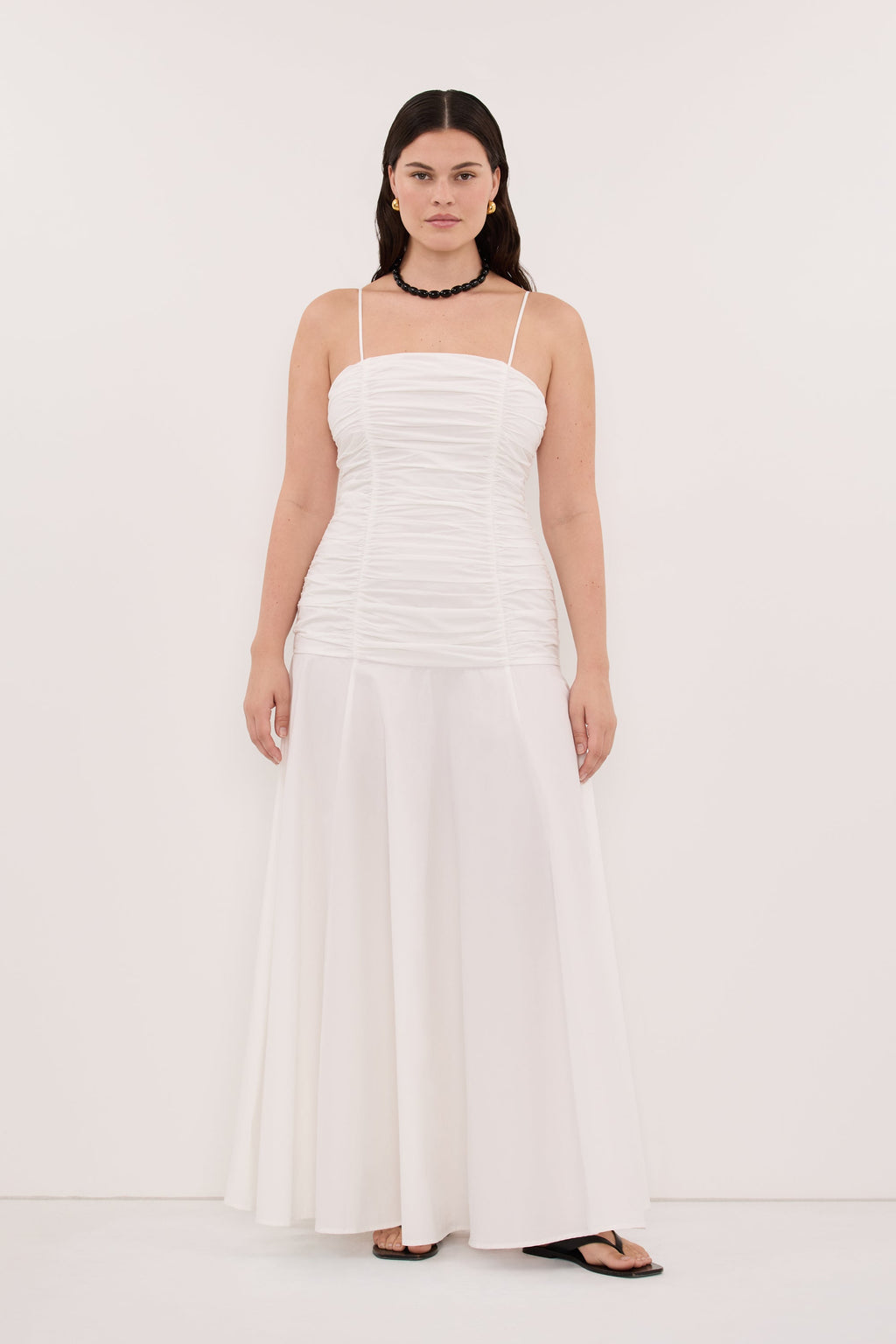 CARA WHITE SLEEVELESS COTTON MIDI DRESS