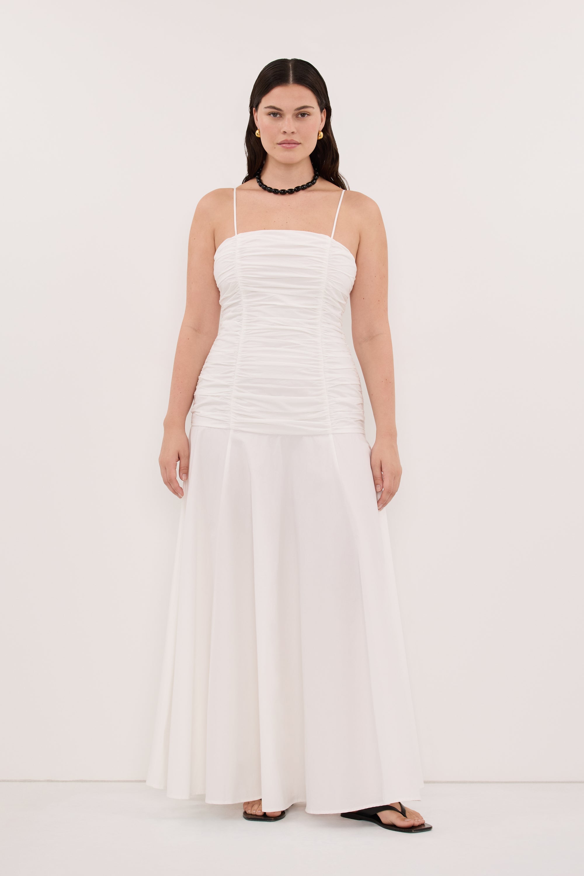 CARA WHITE SLEEVELESS COTTON MIDI DRESS