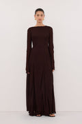 ELODIE DARK CHOC LONG SLEEVE MAXI DRESS