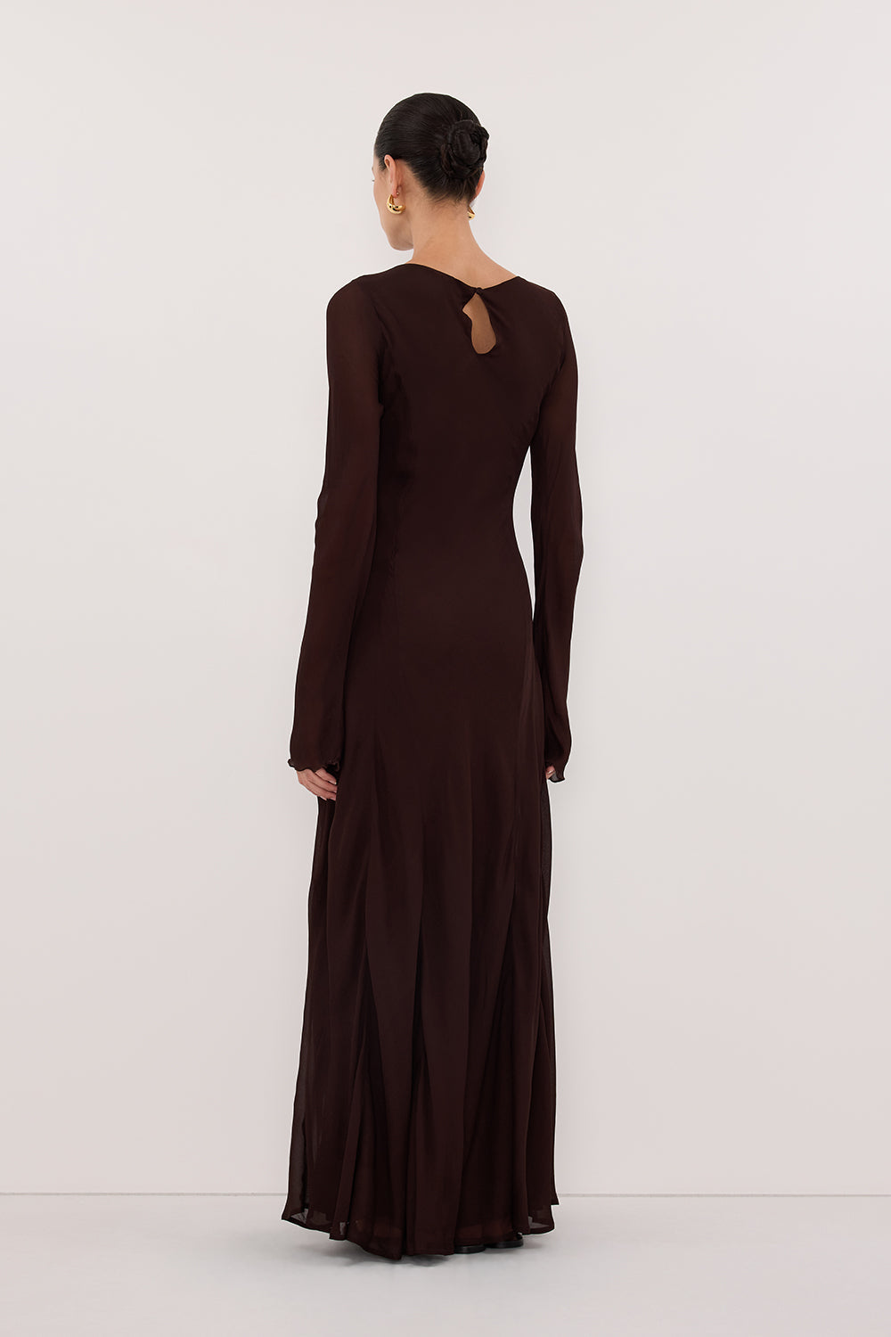 ELODIE DARK CHOC LONG SLEEVE MAXI DRESS