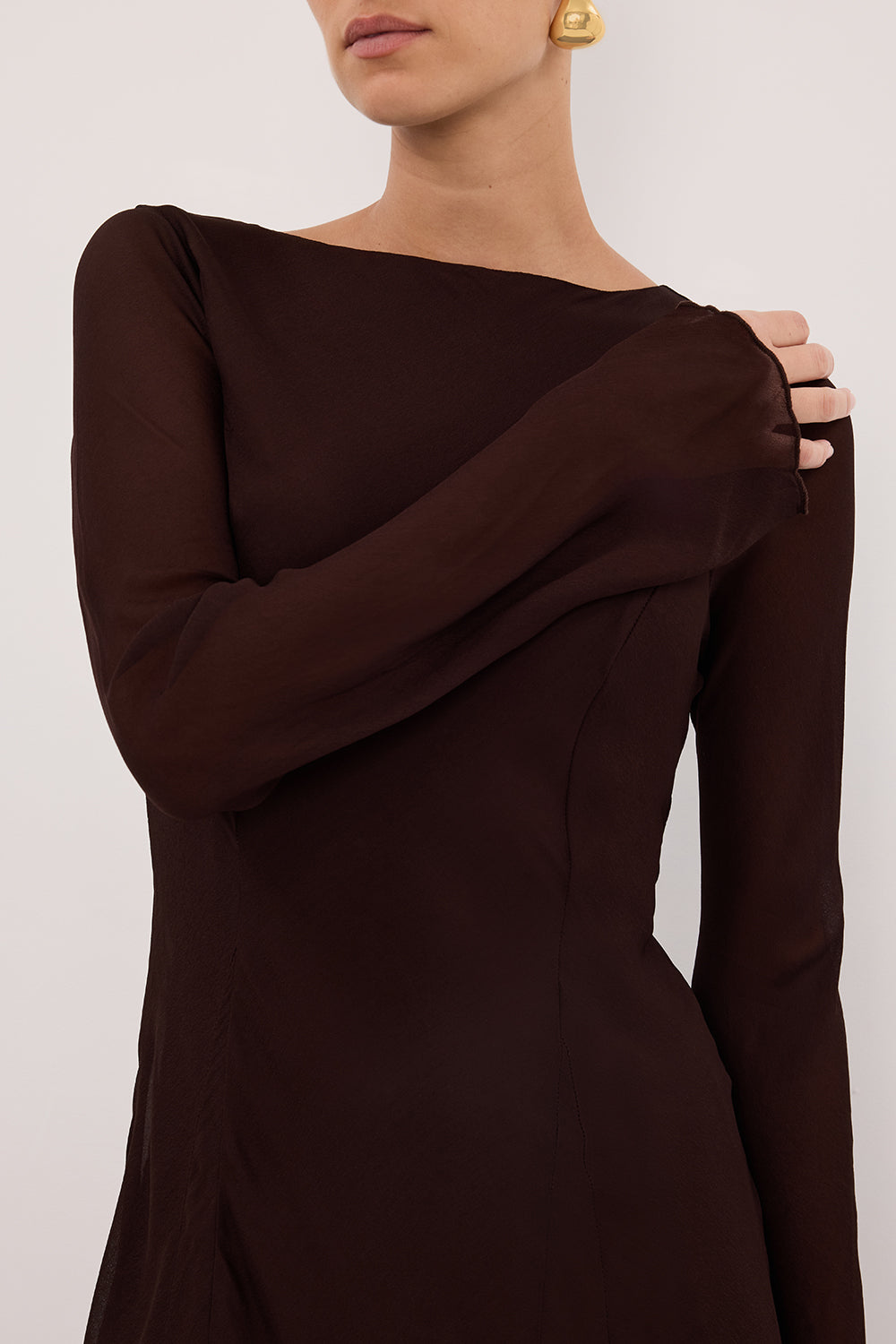 ELODIE DARK CHOC LONG SLEEVE MAXI DRESS
