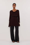 CORFU DARK CHOC SLEEVED MINI DRESS