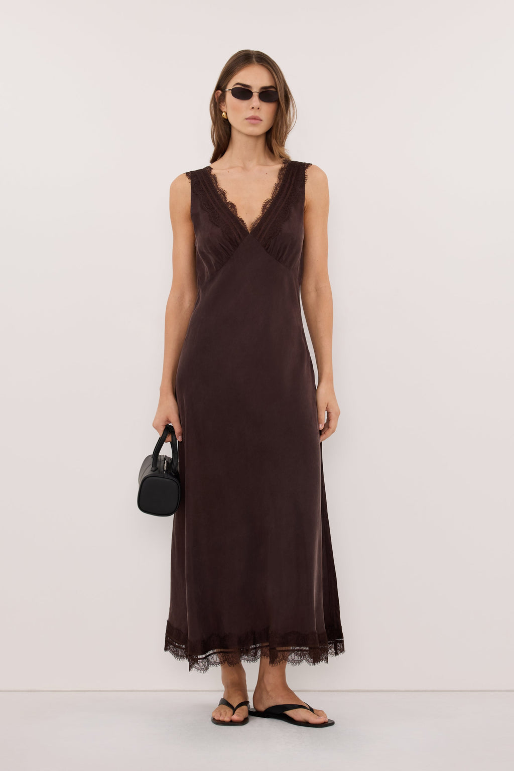 ANDREA PLUM CHOC CUPRO MIDI DRESS