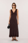 ANDREA PLUM CHOC CUPRO MIDI DRESS
