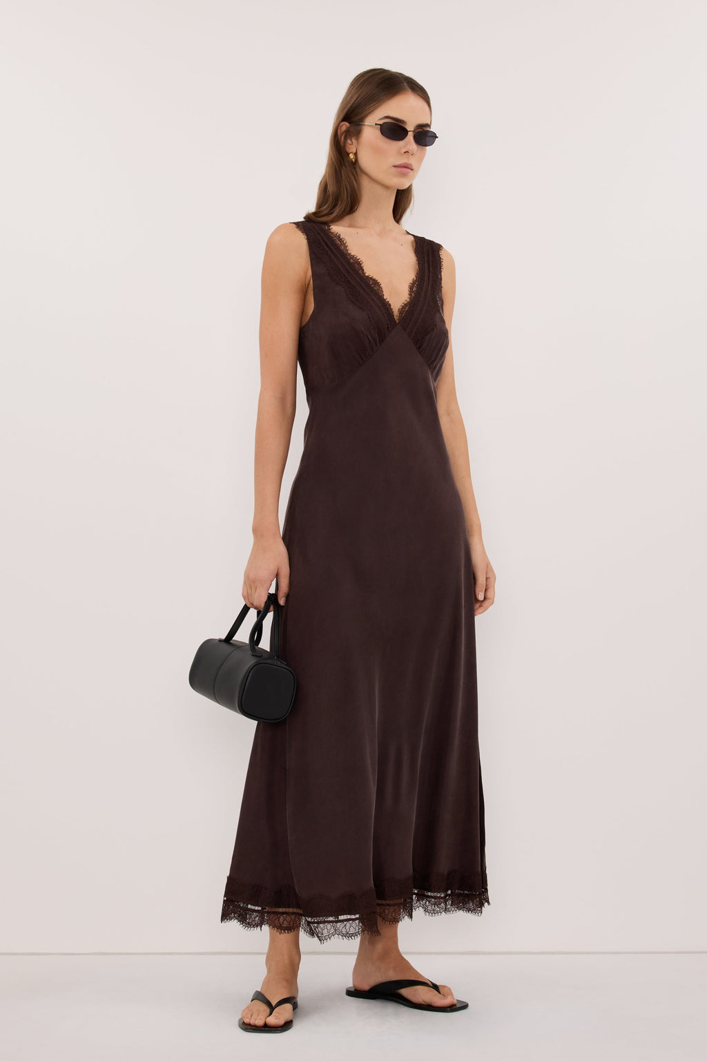 ANDREA PLUM CHOC CUPRO MIDI DRESS