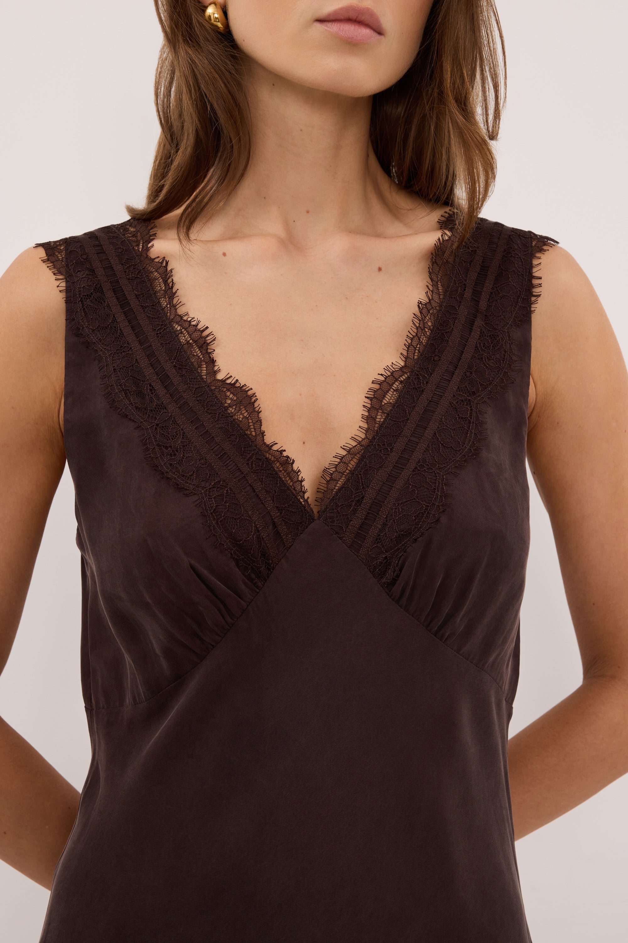 ANDREA PLUM CHOC CUPRO MIDI DRESS