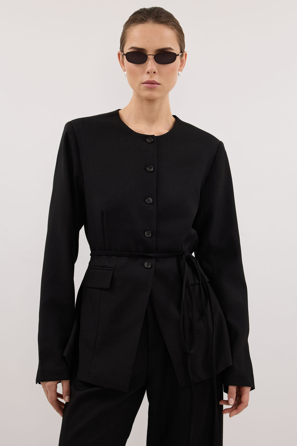 CYRUS BLACK COLLARLESS BLAZER