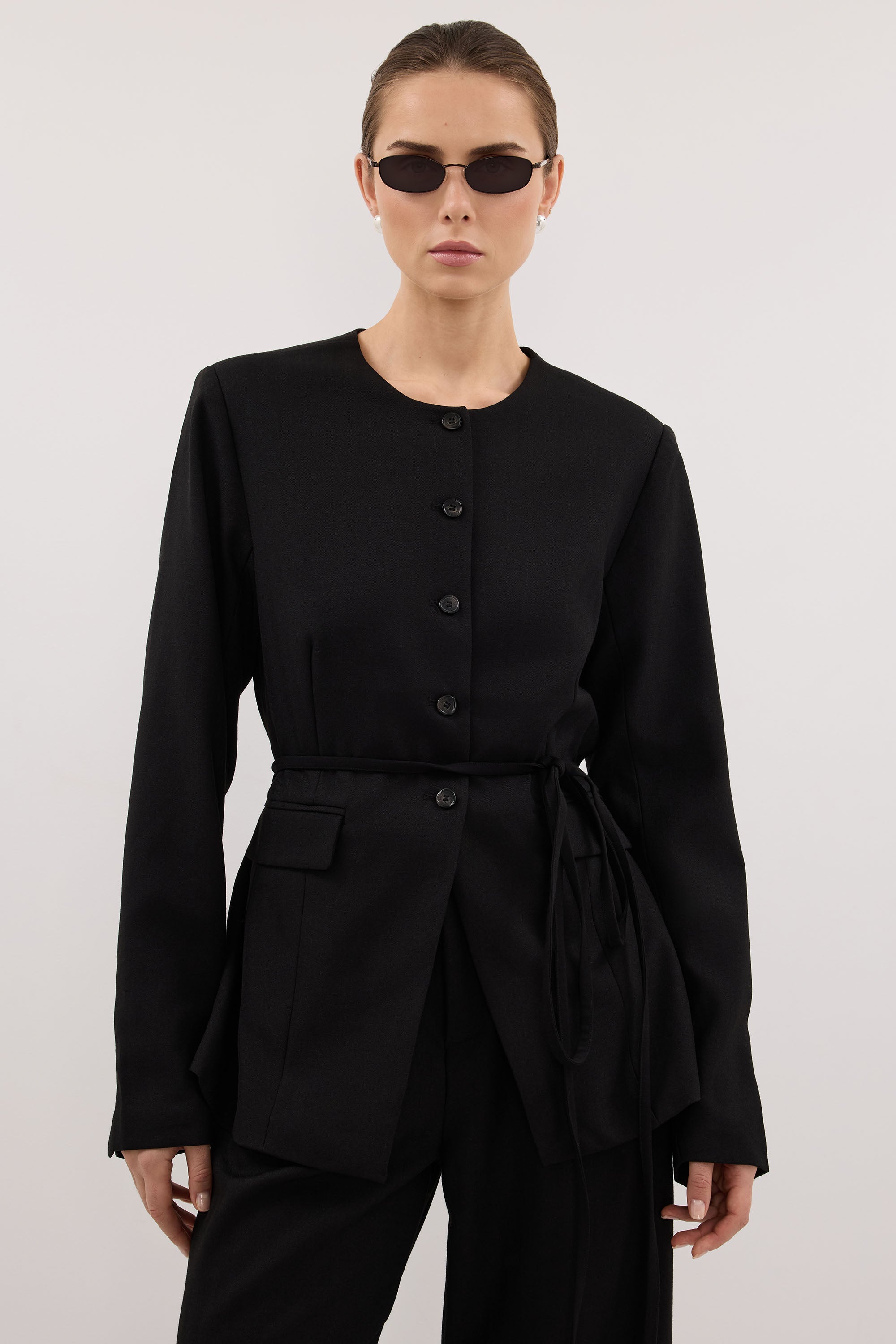 CYRUS BLACK COLLARLESS BLAZER