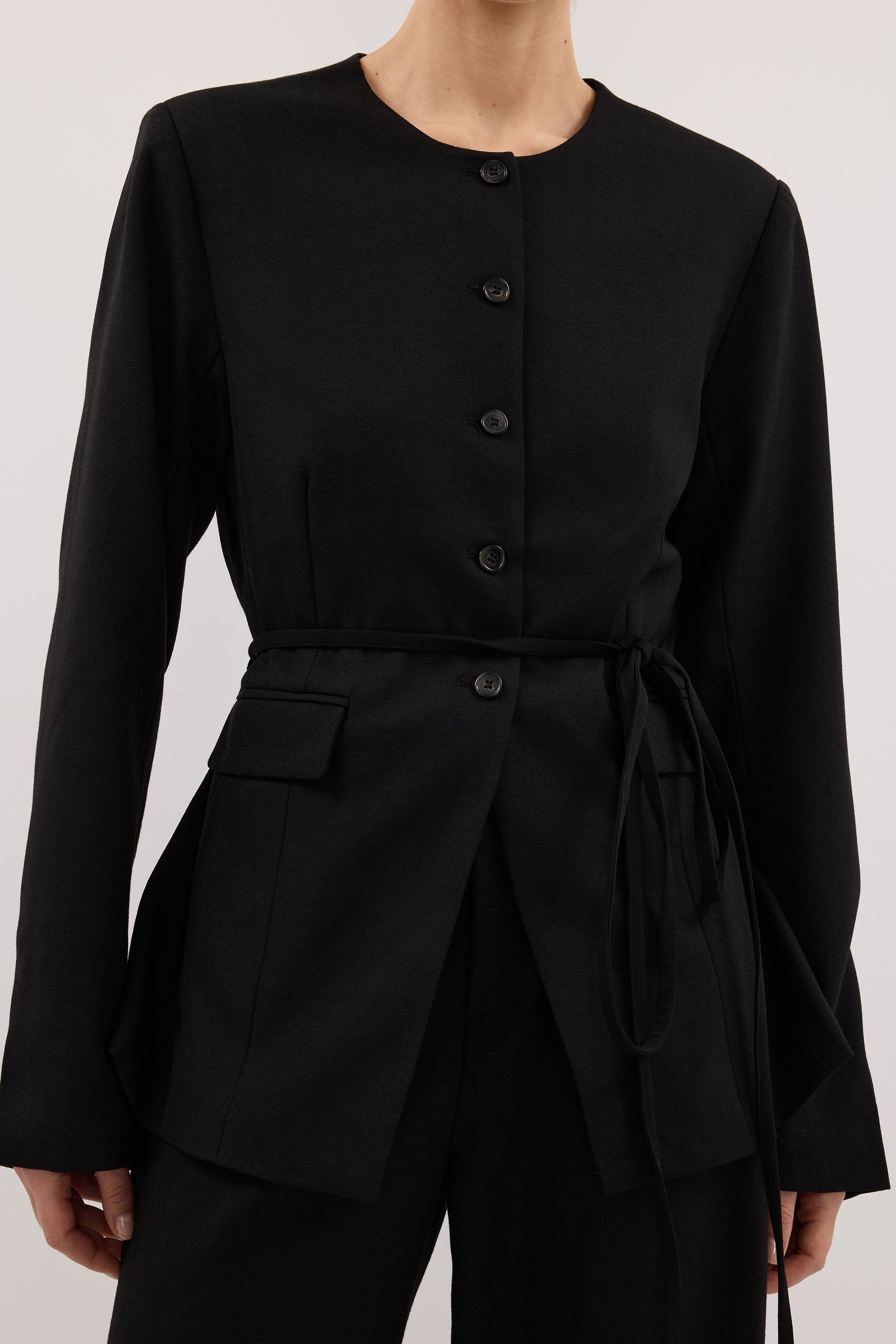 CYRUS BLACK COLLARLESS BLAZER