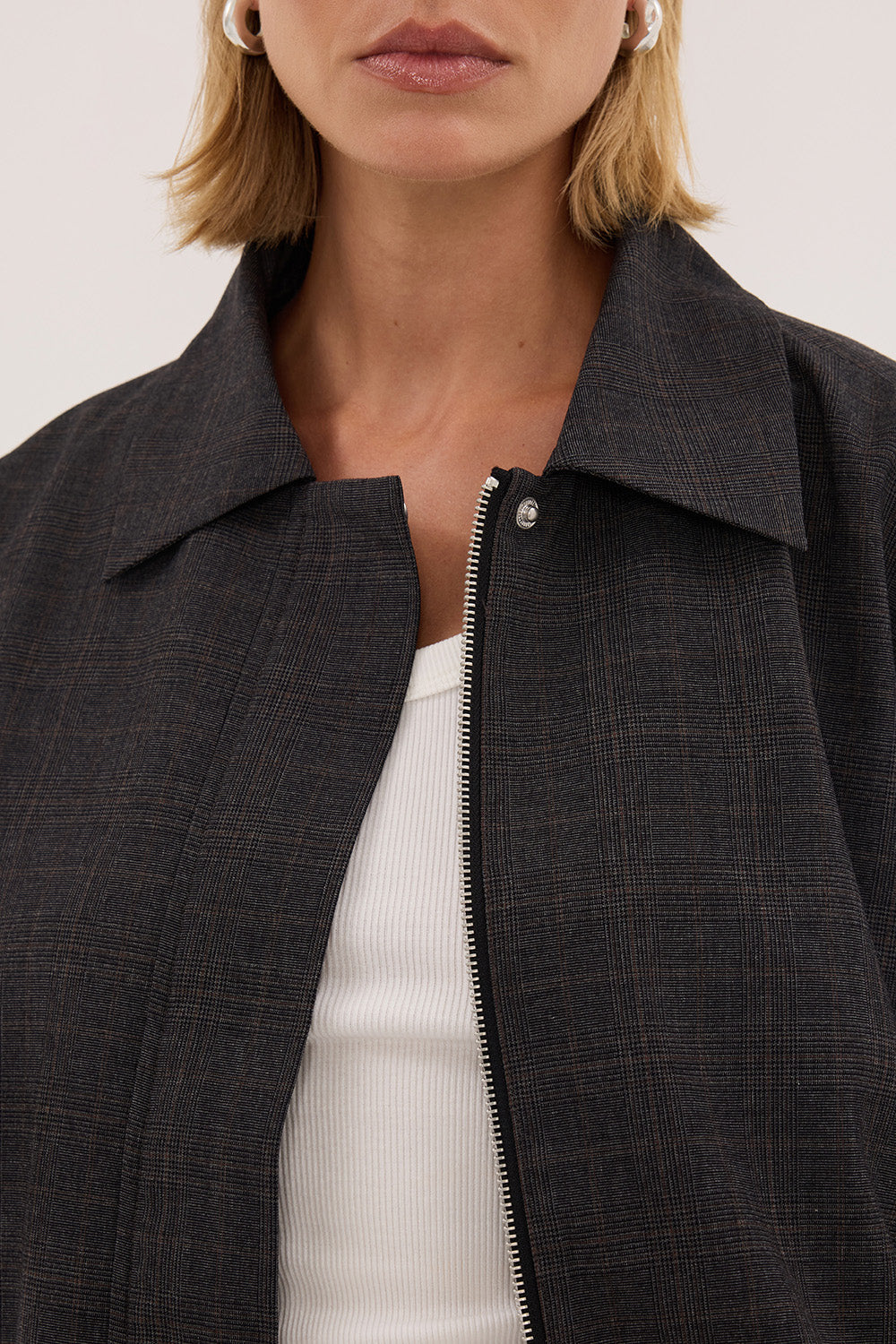 MARCO GREY PLAID BOMBER JACKET