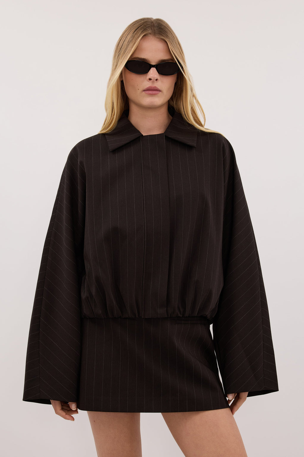 SIAN PEAT PINSTRIPE BOMBER JACKET