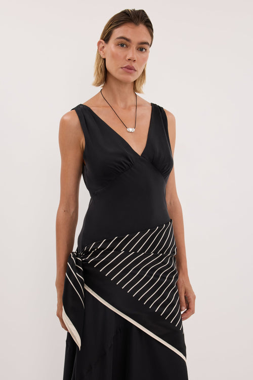 ADRIENNE BLACK SILK PRINT SCARF
