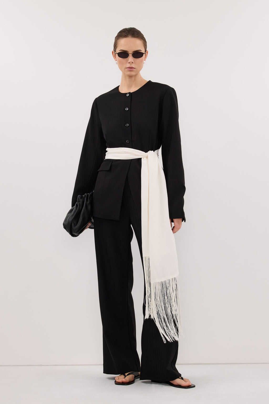 FIORA WHITE CUPRO FRINGE SCARF