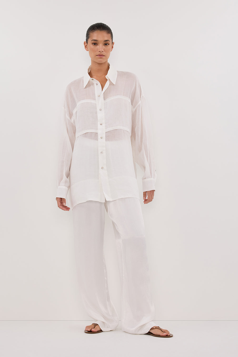 KAI WHITE OVERSIZED RAMIE LONG SLEEVE SHIRT