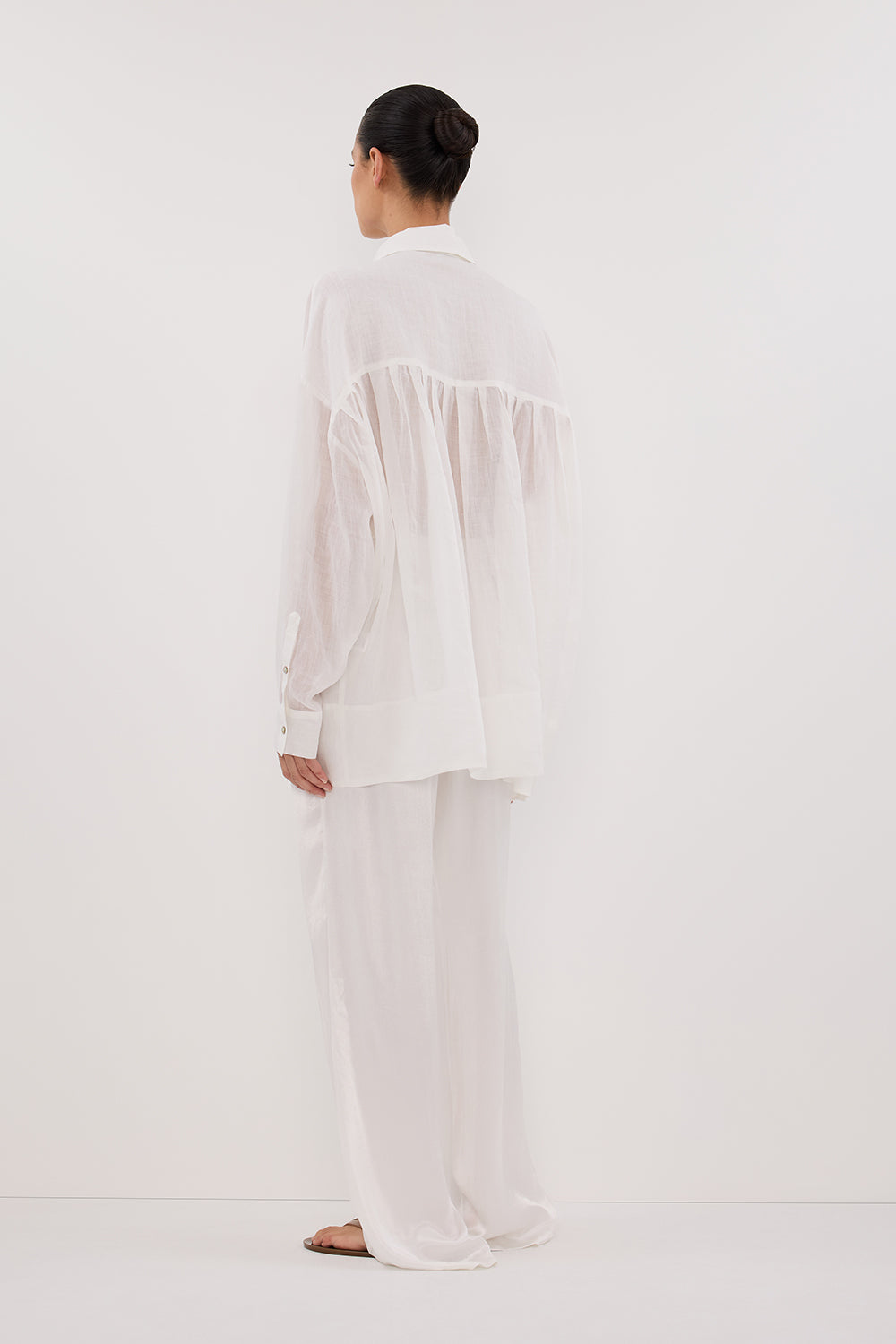 KAI WHITE OVERSIZED RAMIE LONG SLEEVE SHIRT