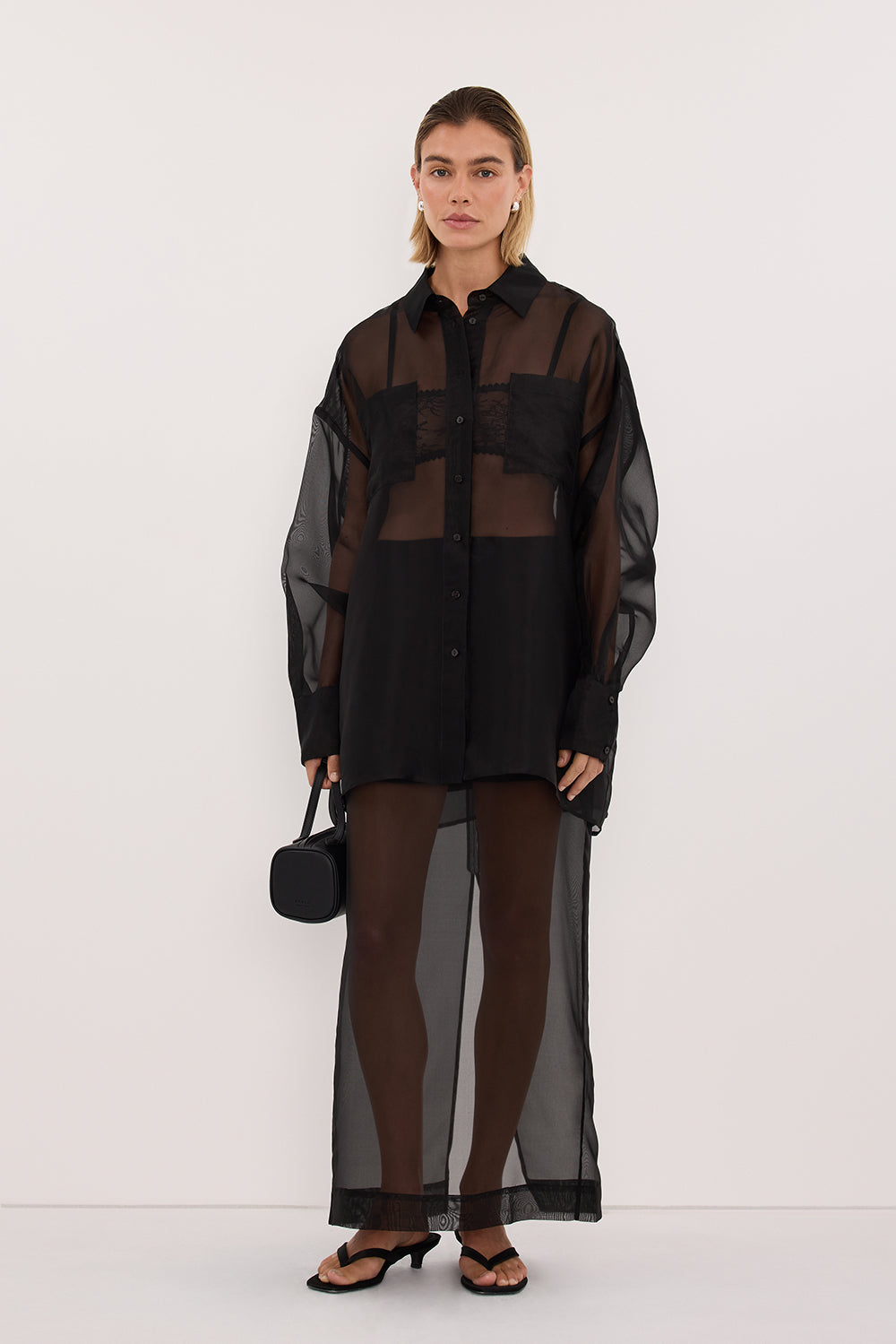 SIAN BLACK SILK ORGANZA SHIRT