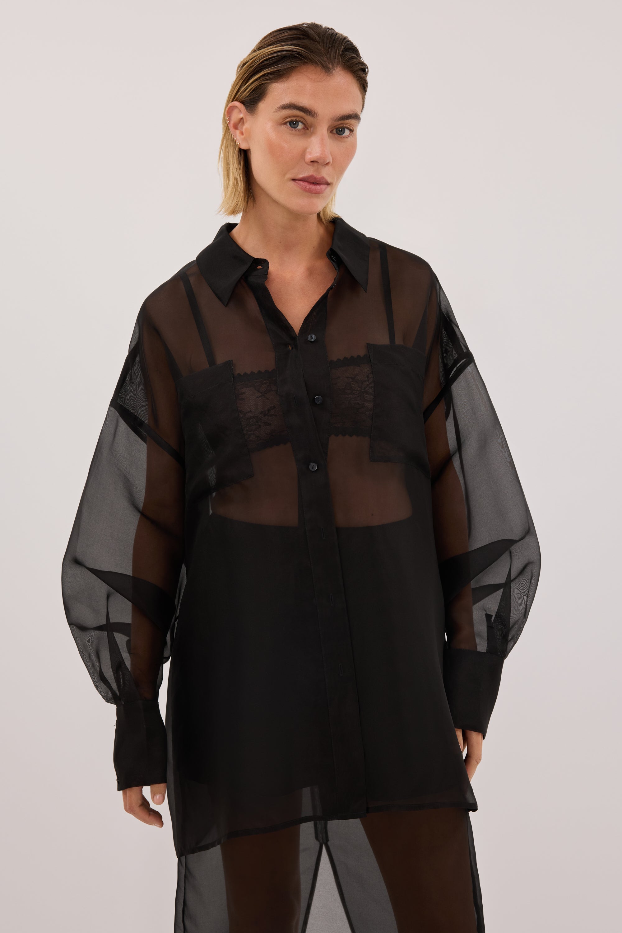 SIAN BLACK SILK ORGANZA SHIRT