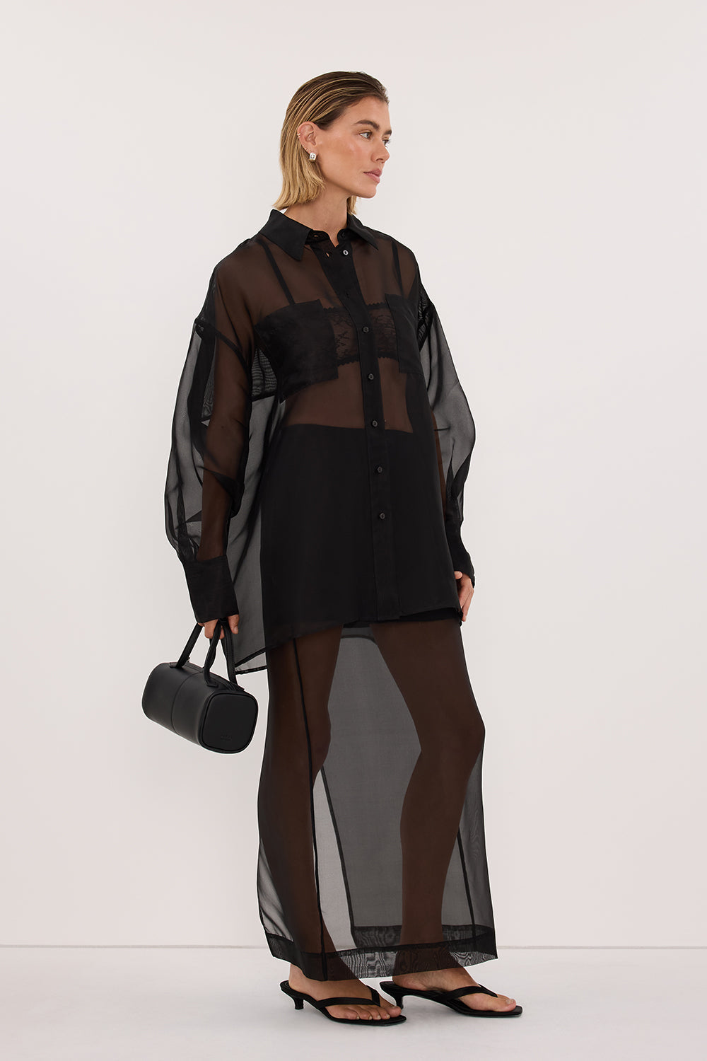 SIAN BLACK SILK ORGANZA SHIRT